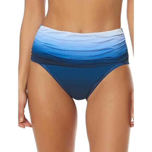 Bleu Rod Beattie Shirred High Waisted Bikini Bottom Bleu Ombre Women's 10 NWT - Picture 1 of 8